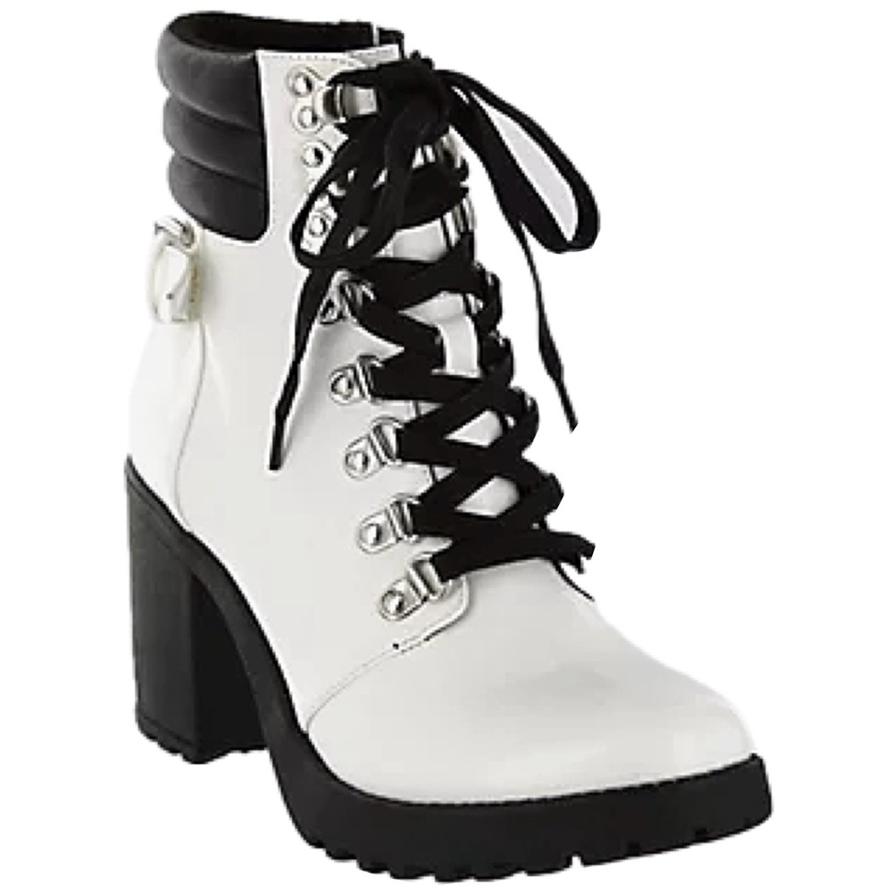MIA Annamaria Womens Heeled combat style Boots white w/ black sole & trim NWOT